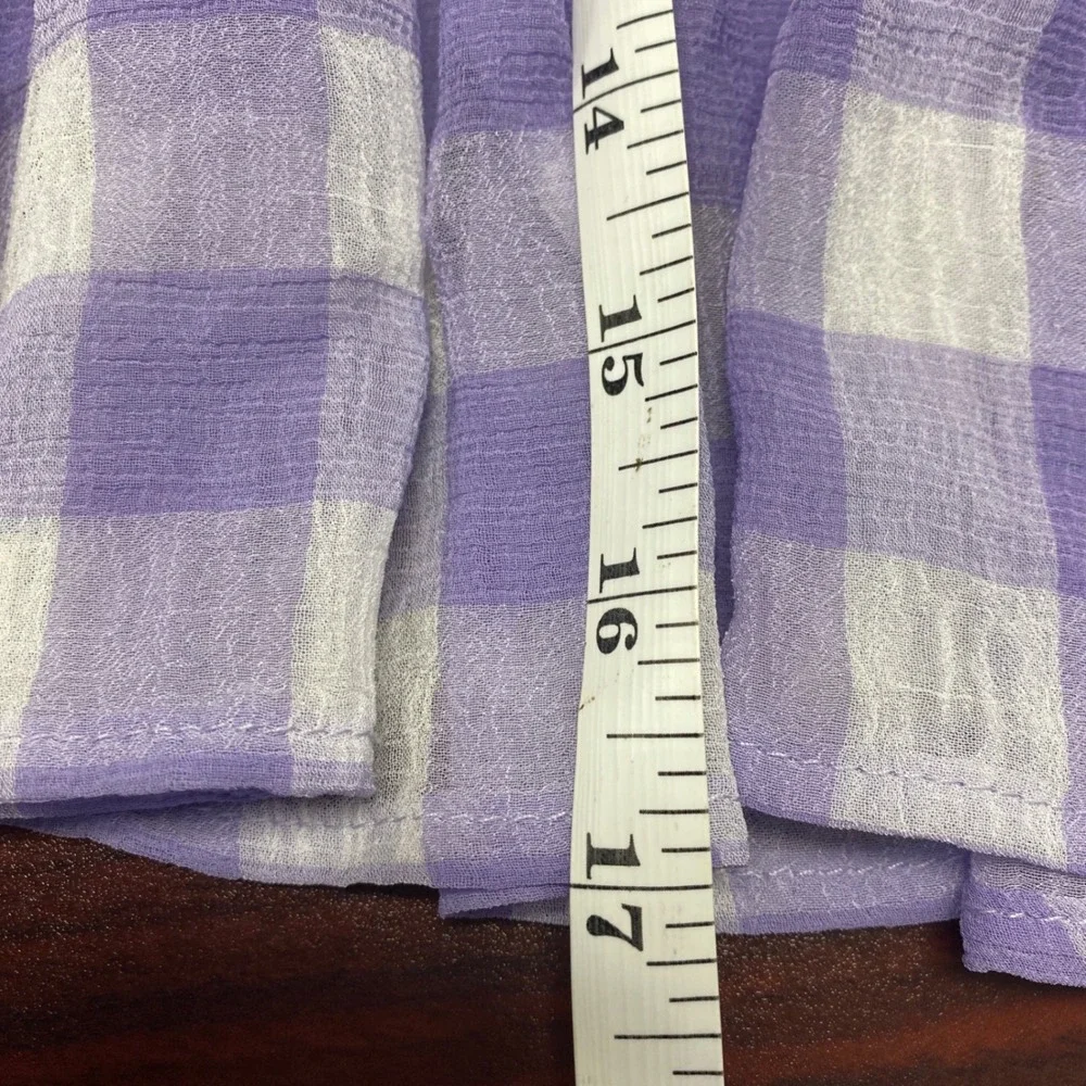 Princess Polly Purple Gingham Tiered Mini Dress Open Back Puff Sleeve Womens 4 - Picture 6 of 8